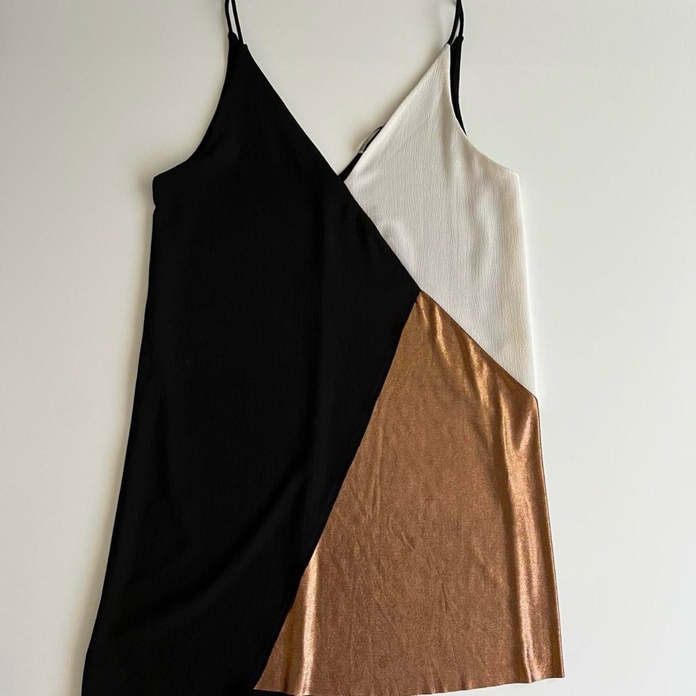 Zara colorblock mini slip dress, black white bronze, small